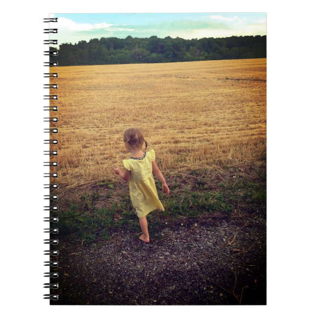 Girl, Yellow Dress, Golden Field Spiral Notebook (Front)