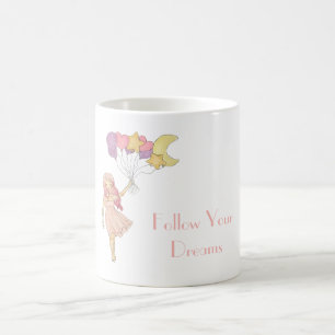 Girl Yellow Purple Heart Stars Moon Balloons Coffee Mug