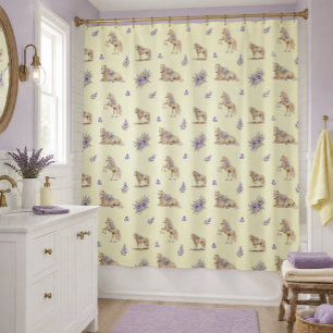 Girl Yellow Purple Horse Floral Pattern Shower Curtain