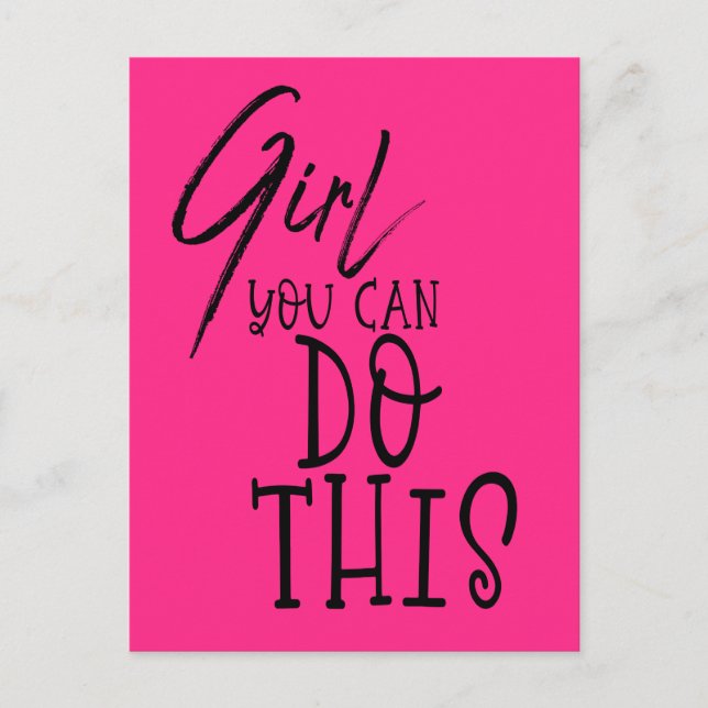 Girl You Can Do This Inspiring Quote Black Pink Postcard (Front)