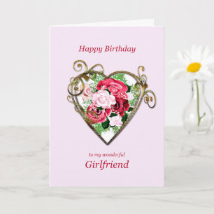 Girlfriend Birthday Antique Painted Roses Card