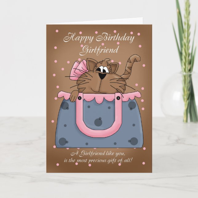 Girlfriend Birthday Card - Cute Cat Purse Pet (Front)