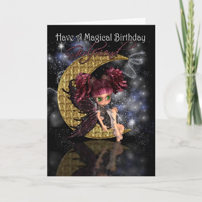 Girlfriend Birthday card with gothic moon fairy (Front)