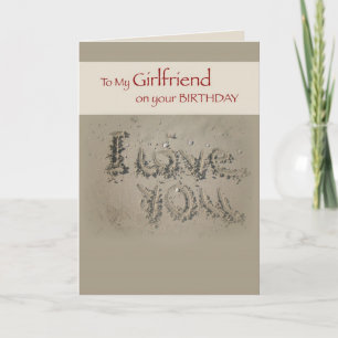Girlfriend Birthday Love, Writing in Sand on Beach Card