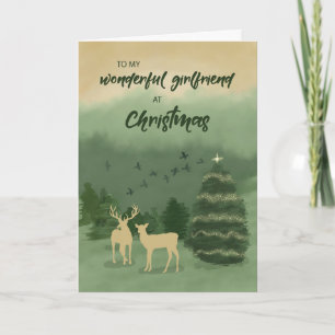 Girlfriend Christmas Green Landscape with Tree Card