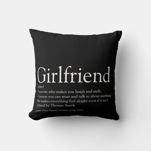 Girlfriend Definition Black and White Modern Cushion (Front)