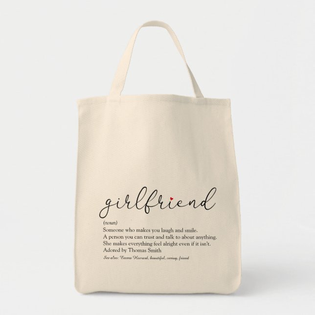 Girlfriend Definition Chic Script Red Love Heart Tote Bag (Front)