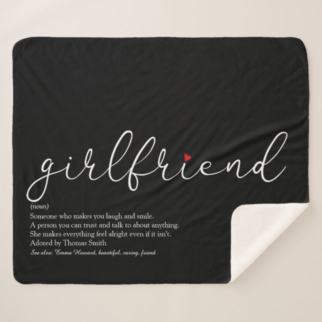 Girlfriend Definition Love Heart Elegant Script Sherpa Blanket (Front (Horizontal))