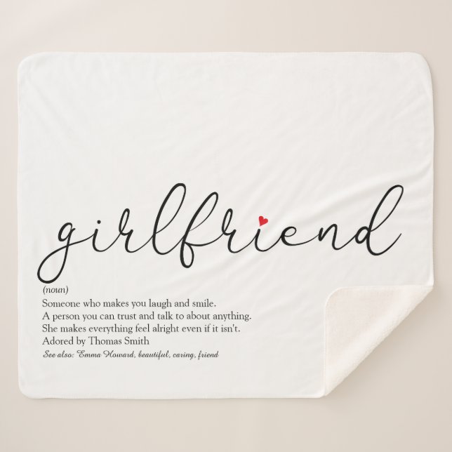 Girlfriend Definition Red Love Heart Chic Script Sherpa Blanket (Front (Horizontal))