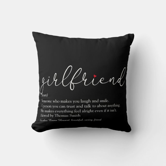 Girlfriend Definition Saying Script Love Heart Cushion (Front)
