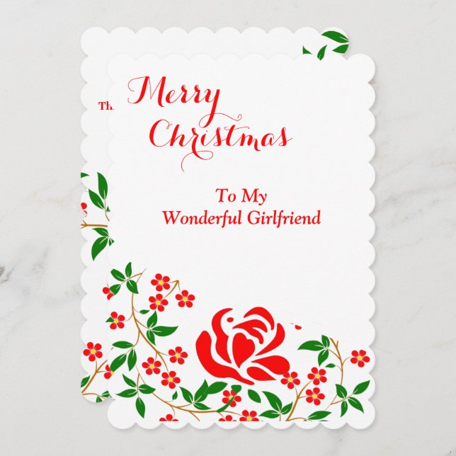 Girlfriend Elegant Merry Christmas Red Rose Floral Holiday Card (Front/Back)