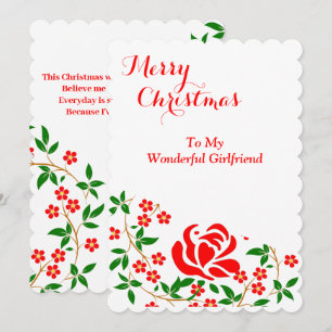 Girlfriend Elegant Merry Christmas Red Rose Floral Holiday Card