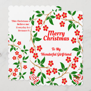 Girlfriend Elegant Merry Christmas Red Rose Green Holiday Card