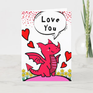 Girlfriend Love You Valentine Cute Red Dragon Card