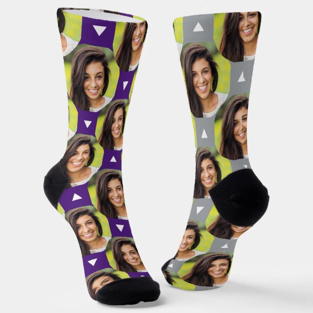 Girlfriend Photo for Boyfriend Fun Purple Grey Pho Socks (Angled)