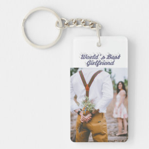Girlfriend photo gray script  key ring