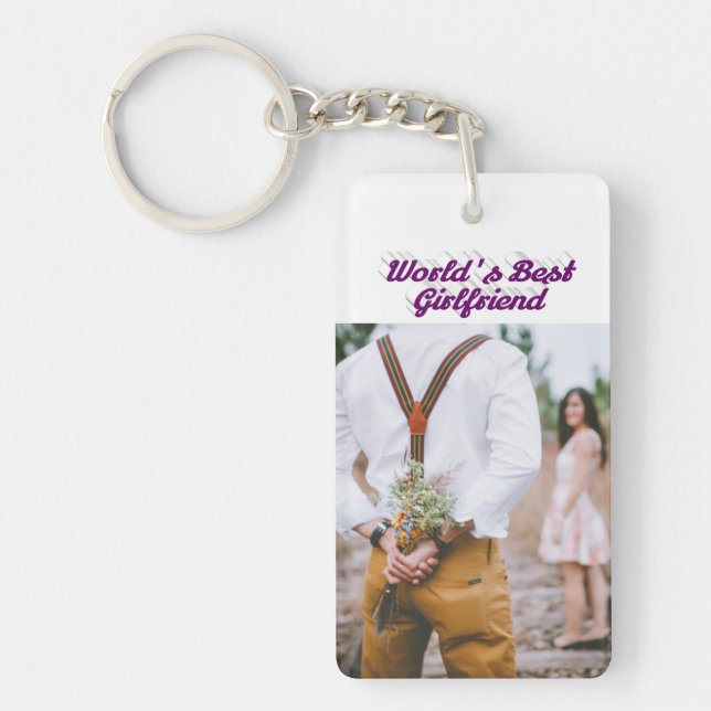 Girlfriend photo purple script   key ring (Front)
