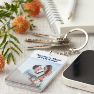 Girlfriend Photo sea blue typography Key Ring