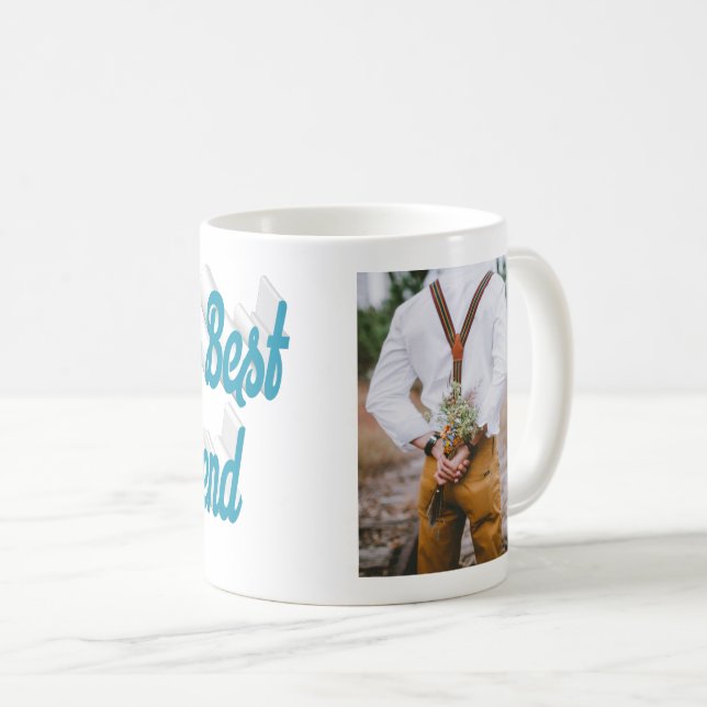 Girlfriend photo sky blue script coffee mug (Front Right)