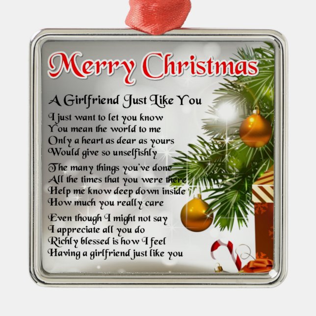 Girlfriend Poem - Christmas Design Metal Ornament (Front)