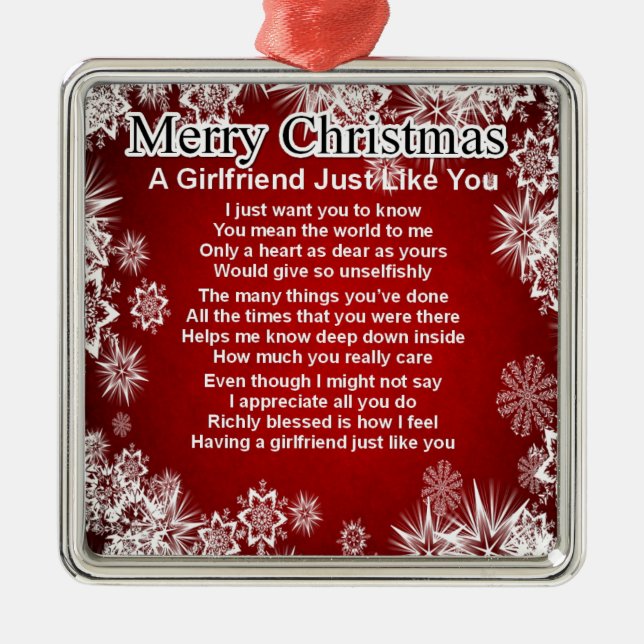 Girlfriend Poem  - Christmas Design Metal Tree Decoration (Front)