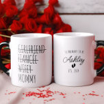 Girlfriend to Mummy Pregnancy Reveal Personalised Magic Mug<br><div class="desc">Experience the warmth of family with our Personalised Mug Evolution – a transition from Girlfriend to Fiancée, Wifey, and finally, Mummy. Each mug is meticulously crafted, featuring a custom name, making it an ideal gift from a loving wife or adoring children. Perfect for birthdays, weddings, or Mother's Day, these personalised...</div>