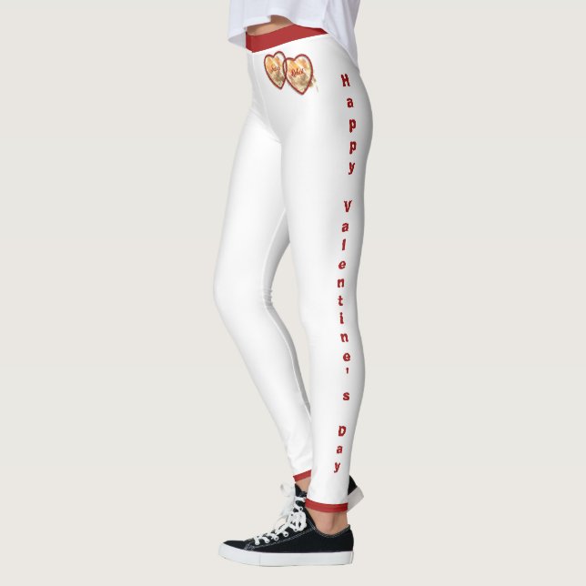 Girlfriend Wife Red Hearts Modern Valentines Day Leggings (Left)
