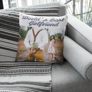 Girlfriend with grey script photo cushion