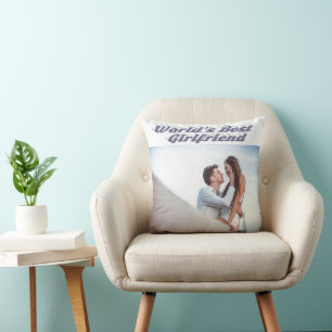 Girlfriend with grey typography photo cushion