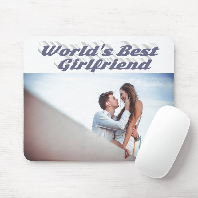 Girlfriend with grey typography photo mouse pad (With Mouse)