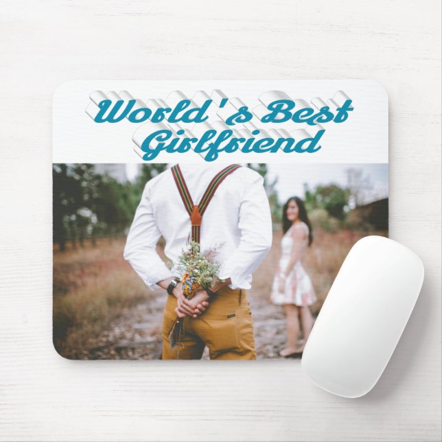 Girlfriend with sky blue script photo mouse pad (With Mouse)