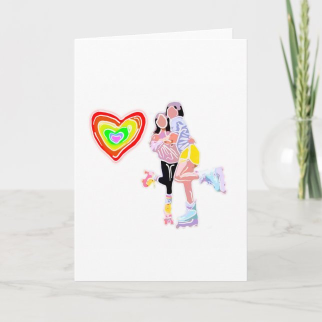 Girlfriends Roller Skate Rainbow Heart Card (Front)