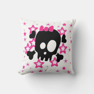 Girlie Black Skull White Throw Pillow