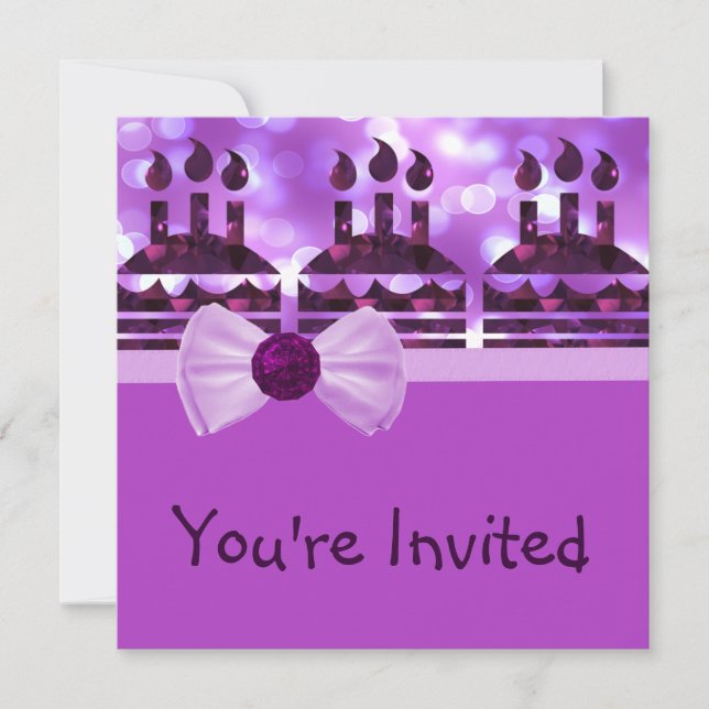 Girlie Bokeh Birthday Cake Gemstone Invitation (Front)