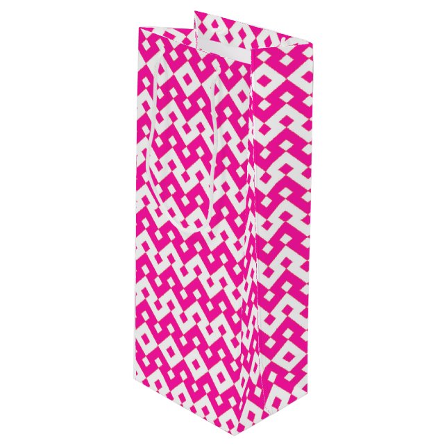 Girlie Candy Pink and White Zigzags Wine Gift Bag (Front Angled)