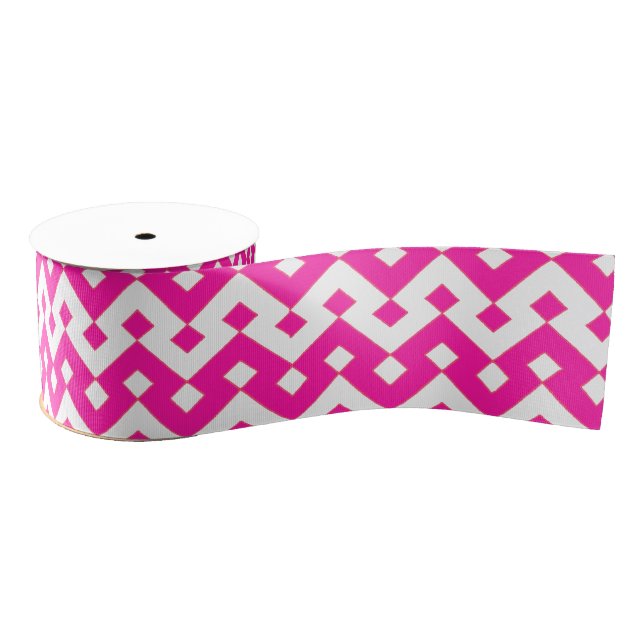 Girlie Candy Pink, White Zigzags Grosgrain Ribbon (Spool)