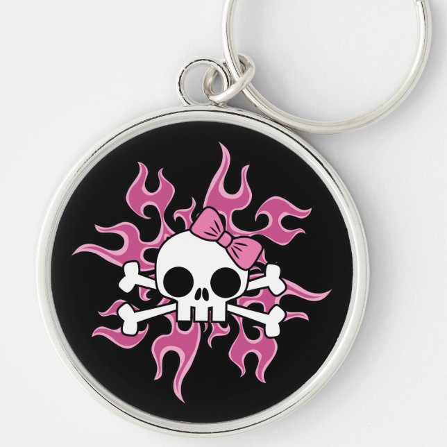 Girlie Flaming Skull Key Ring (Front)