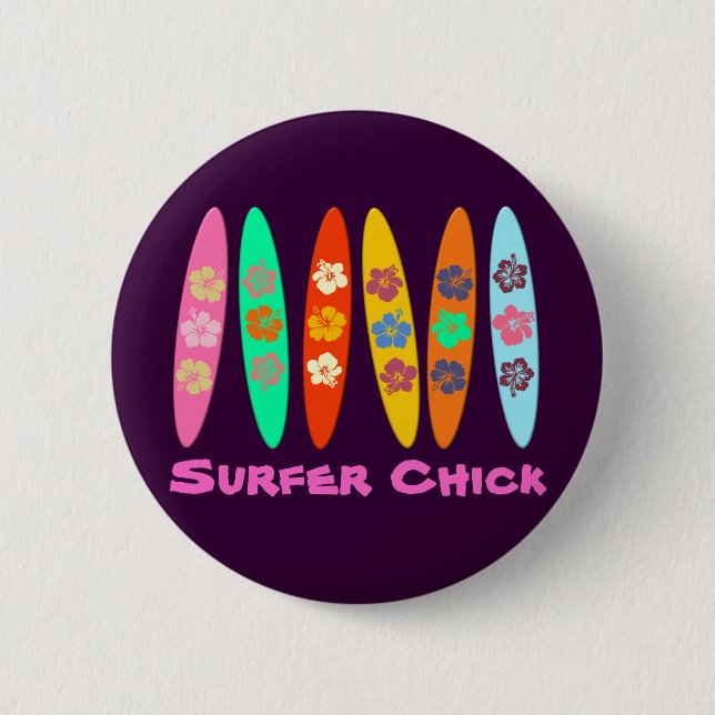 Girlie Flowered Surfboards 6 Cm Round Badge (Front)