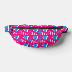 Girlie Pink Abstract Geometric Custom Name Bum Bags