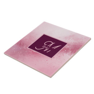 Girlie Pink Feminine abstract marble Sparkle Dust Ceramic Tile
