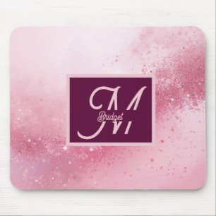 Girlie Pink Feminine abstract marble Sparkle Dust Mouse Pad