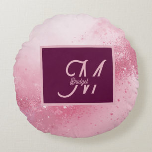 Girlie Pink Feminine abstract marble Sparkle Dust Round Cushion
