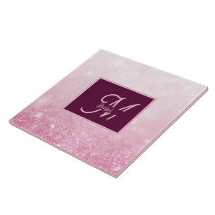 Girlie Pink Feminine Glitter Abstract gradient  Ceramic Tile