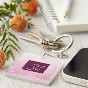 Girlie Pink Feminine Glitter Abstract gradient Key Ring