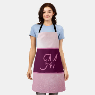 Girlie Pink Feminine Soft Sparkle Ombre monogram Apron