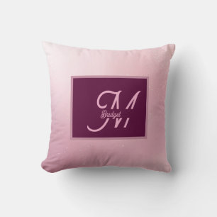 Girlie Pink Feminine Soft Sparkle Ombre Monogram Cushion