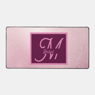 Girlie Pink Feminine Soft Sparkle Ombre monogram Desk Mat
