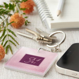 Girlie Pink Feminine Soft Sparkle Ombre monogram  Key Ring