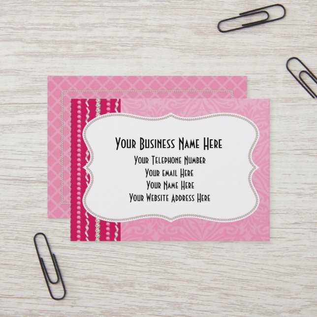 Girlie Pink Gems Beads Pretty Fashion Business Car Business Card (Front/Back In Situ)