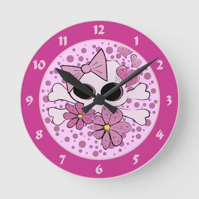 Girlie Punk Skull Round Clock (Front)